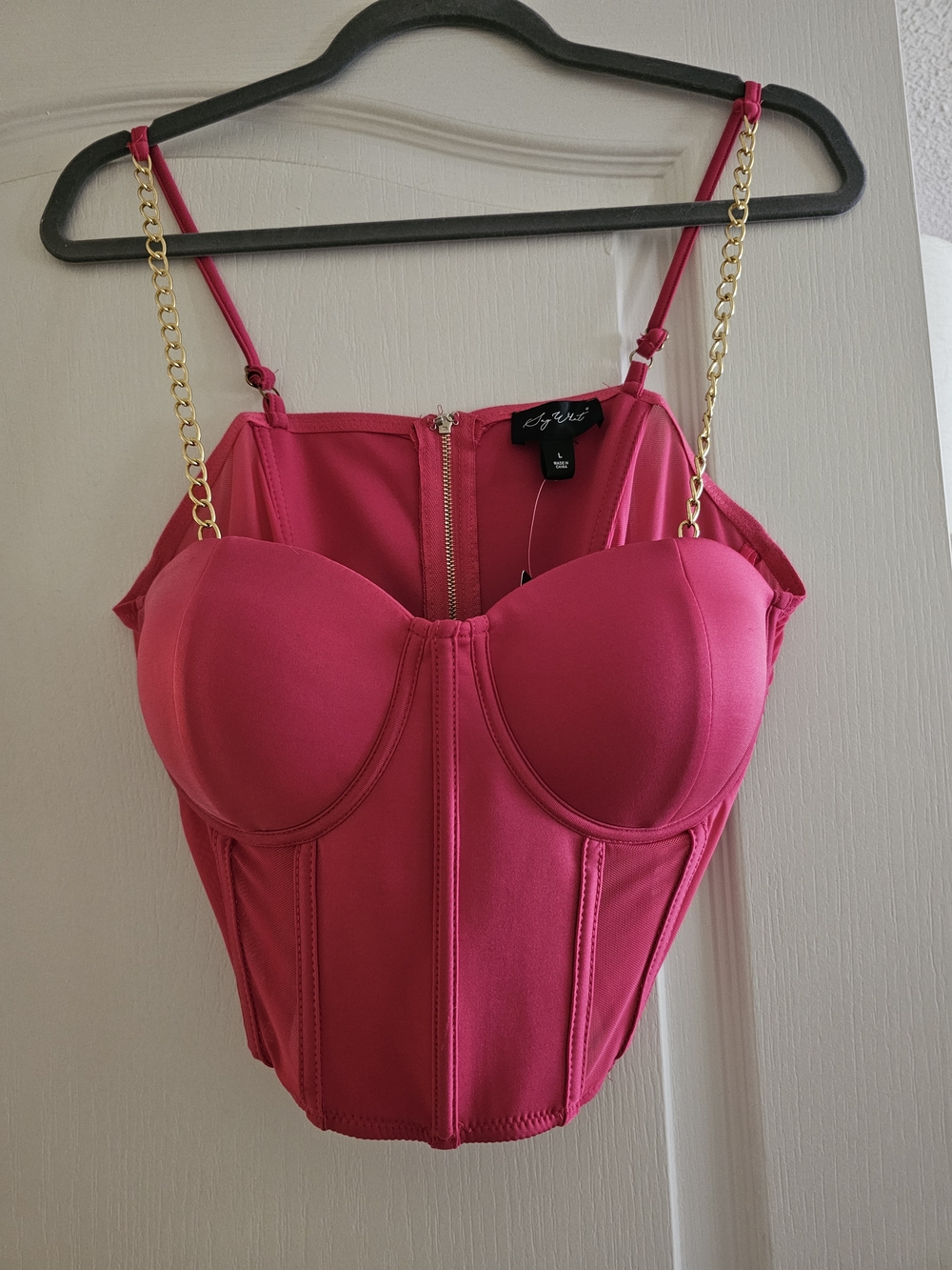 Say What? Hot Pink Chain Strap Bustier Crop Top